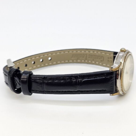 Seiko Women's Watch 24MM Gold Dial Gray Gold Case Black Leather Band New Battery - Picture 9 of 14